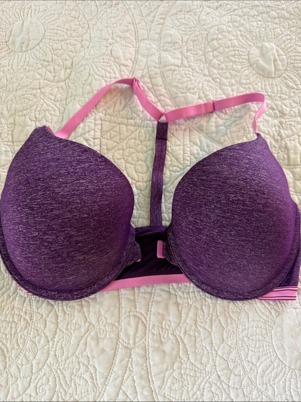 Victoria's Secret Purple Toned Racerback Bra with Pink Straps